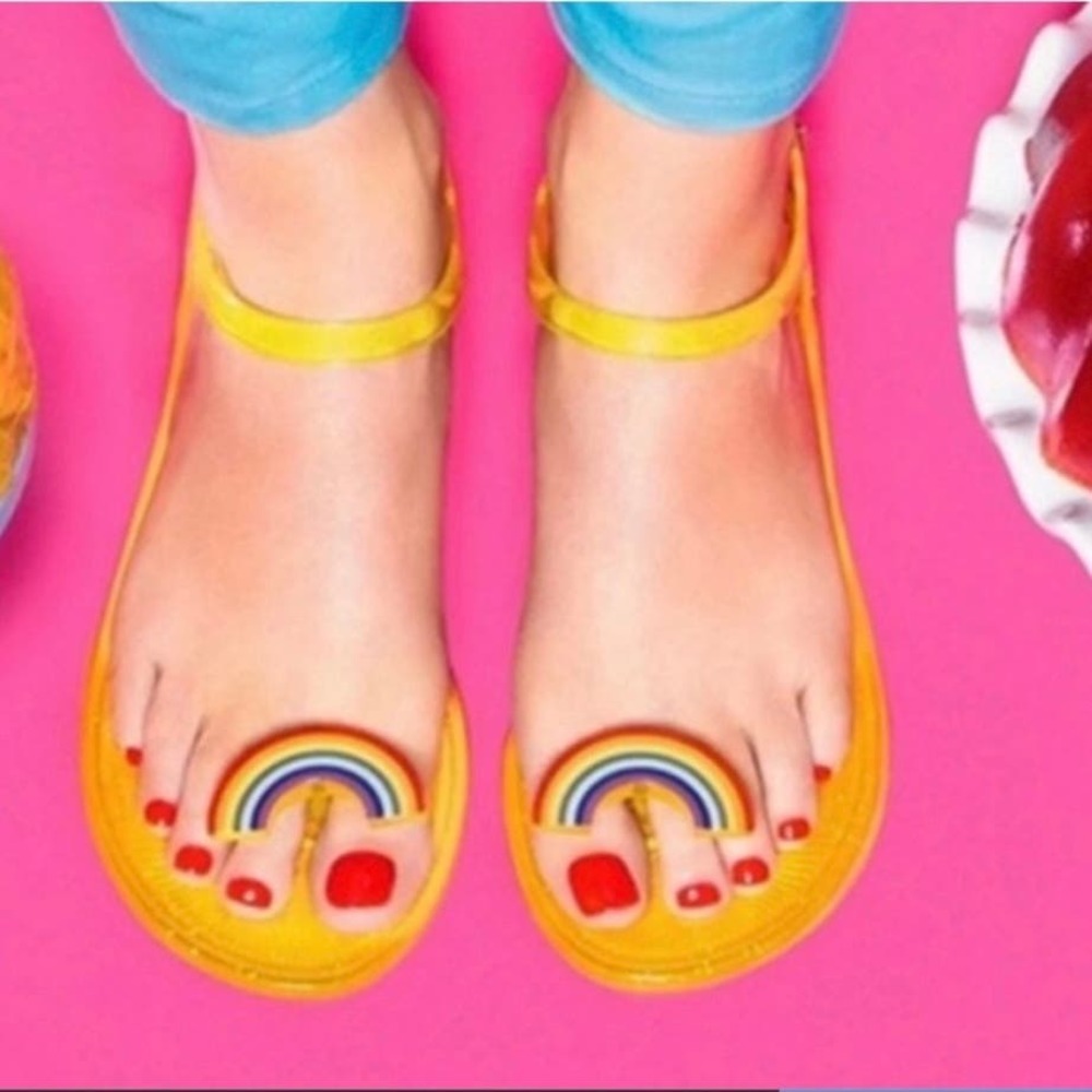 Katy Perry Womens Sandals Shoes Geli Rainbow Glitter Jelly Summer Pride yellow 9